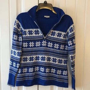 Talbots Royal Blue and White Zip Up Sweater